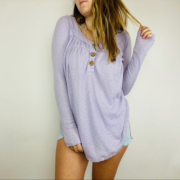Free people light purple oversized Henley thermal - Picture 3 of 5